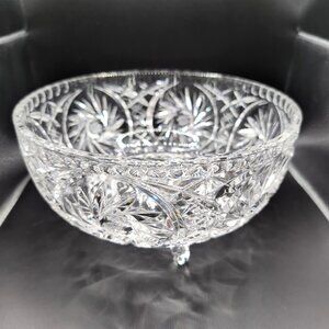 Vintage MCM 3-Footed Star of David Pinwheel Crystal LARGE Deep Bowl 8.5" EUC